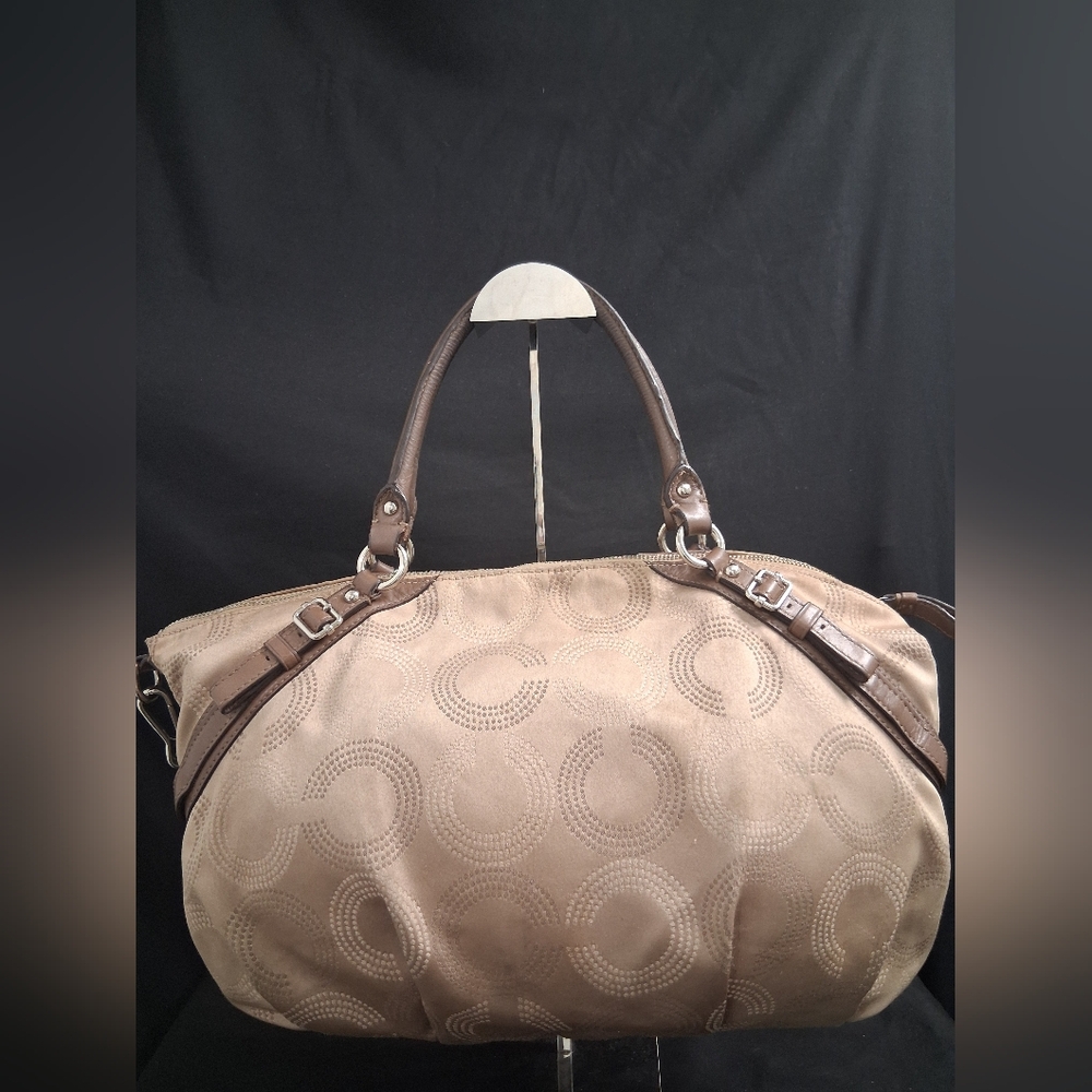 Coach Madison Dotted Op Art Sophia Satchel Fabric & Leather Shoulder Bag 15957 - Picture 2 of 16